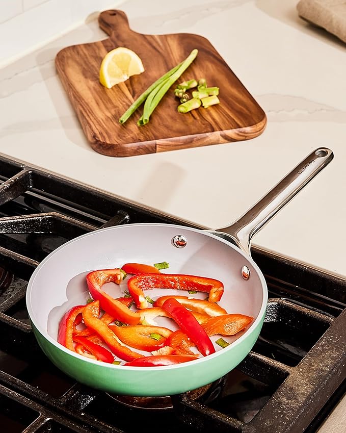 Caraway Fry Pan Duo - Nonstick Ceramic Frying Pan (8" & 10.5”) - Non Toxic, PTFE & PFOA Free - Oven Safe & Compatible with All Stovetops (Gas, Electric & Induction) - Cream