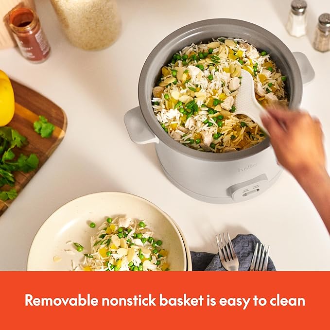 bella 16 Cup Rice Cooker with Steamer, Dishwasher Safe Steaming Basket, Rice Paddle and Measuring Cup, Removable Nonstick Cooking Bowl, Automatic Keep Warm Function, 400 Watt, Oatmilk