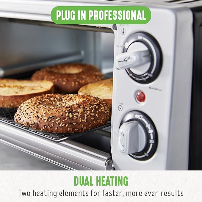 GreenLife Countertop Toaster Oven Air Fryer Stainless Steel, Healthy Ceramic Nonstick, PFAS and PFOA-Free, Tray & Basket, Bake, Broil, Reheat, Adjustable Temp & Time Control, Auto Shutoff, Black