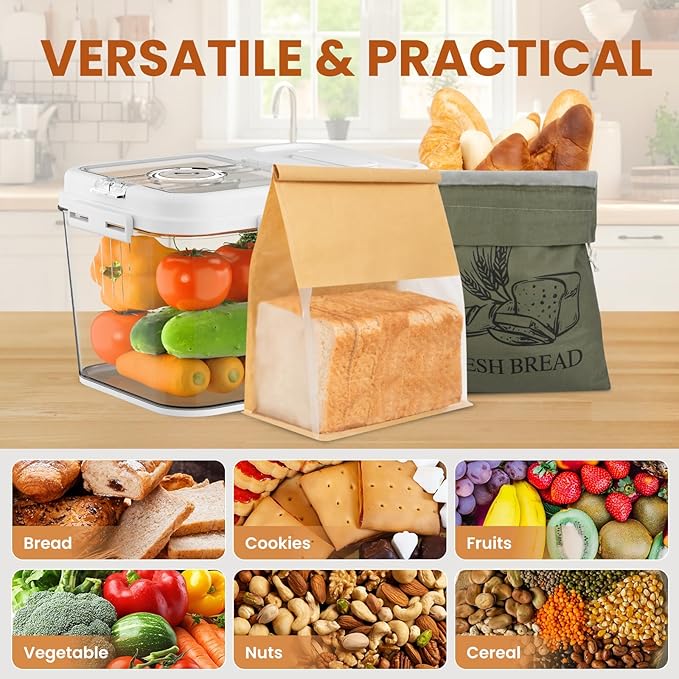 TomCare Larger Bread Box and 2 Pack Linen Bread Bags and 25 Pack Thicker Paper Bread Bags With Tin Ties for Homemade Sourdough Bread Food Storage Container Baking Supplies for kitchen Countertop