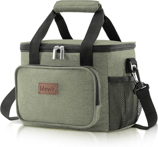 Lifewit Medium Lunch Bag Insulated Lunch Box Soft Cooler Cooling Tote for Adult Men Women, Dark Green 12-Can (9L)