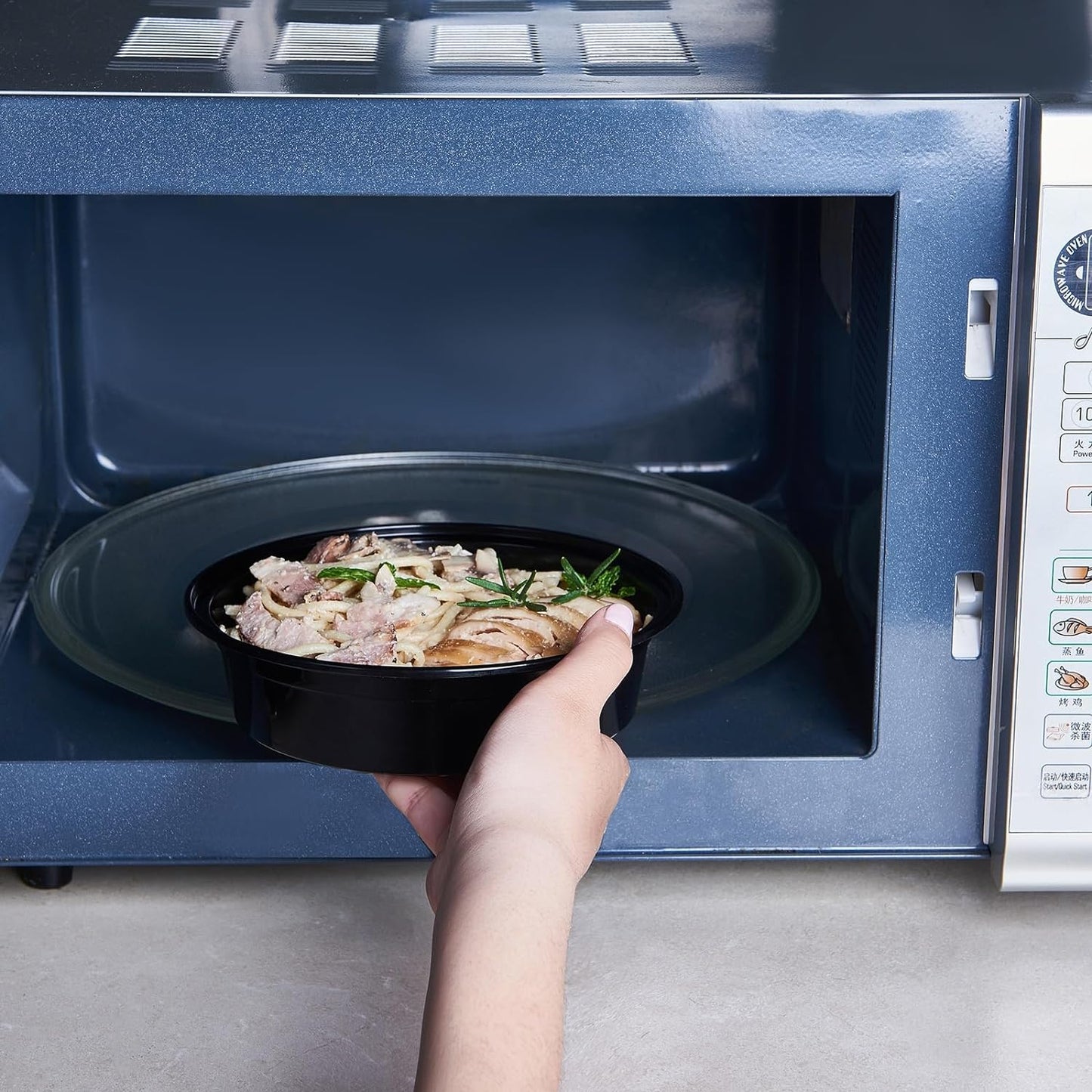 FULING 24 oz 150 ct Round Meal Prep Food Storage Containers with Lids To Go Plastic Lunch Plan Box Disposable Take Out Bowls Black BPA Free Reusable Durable Stackable Microwave Freezer Dishwasher Safe