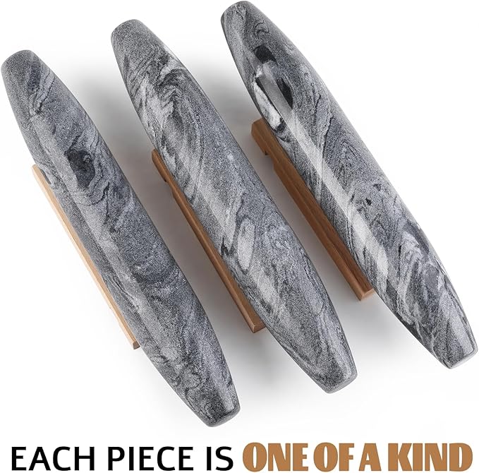 Koville African Natural Grey Marble French Rolling Pin, 12inch Non-Stick Rolling Pin for Baking, Dough Roller for Pasta, Dumpling, Fondant, Pie, Bread, Pizza, Kitchen Baking Tools
