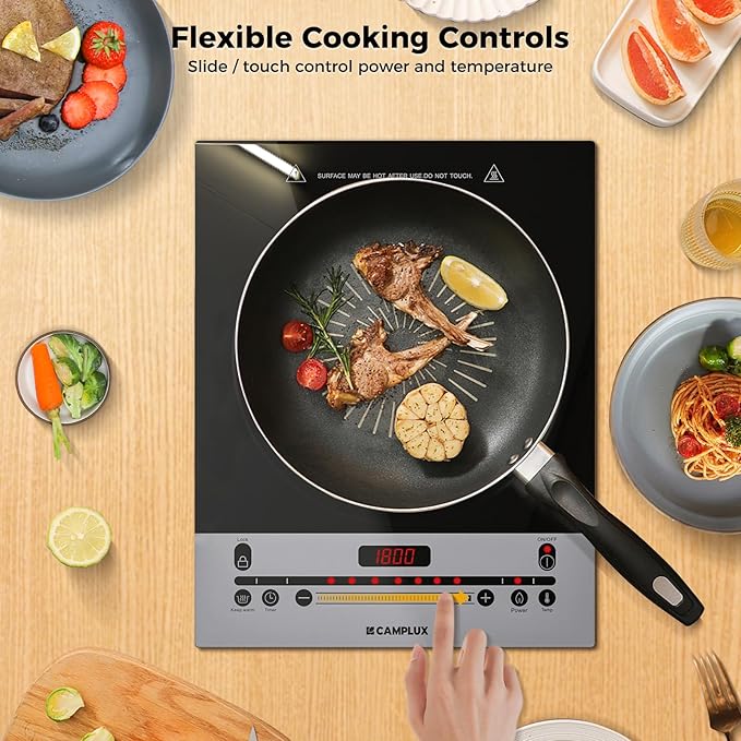 CAMPLUX Portable Induction Cooktop 1800W, 120V Single Burner Electric Cooktop with Kids Safety Lock, 7 Power & Temperature Levels Setting Induction Burner with Timer, Countertop or Built-in
