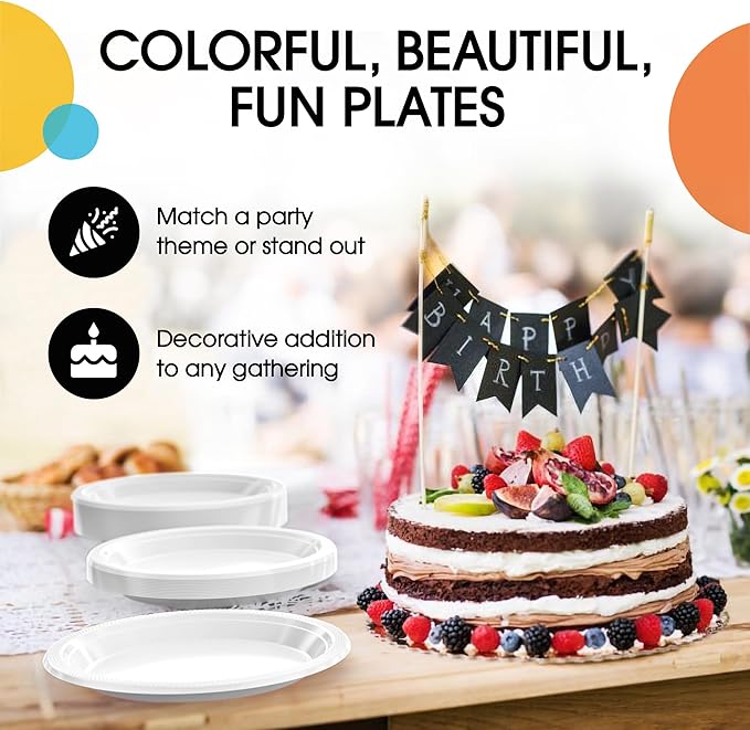 Exquisite Party Solids White Plastic Plates For Party 7" White Disposable Plates Heavy Duty Supplies 100 Pcs Plastic Dinnerware Sets Heavy Duty 350 GSM Disposable Dinnerware Set