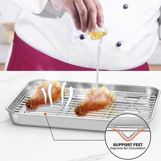 2 Pack Cooling Rack for Baking, Homikit 8.7 * 6.3 Inch Small Stainless Steel Metal Roasting Grilling Cooking Racks, Fits Small Toaster Oven, Dishwasher Safe, Heavy duty & Rust Resistant