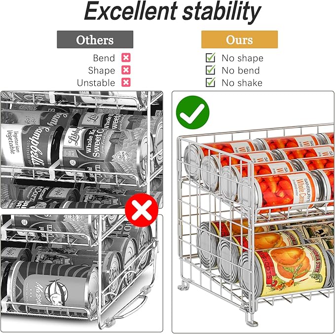 2-Pack Stackable Can Rack Organizer, Can Storage for Kitchen Pantry Cabinet, Can Holders for Food, Multifunctional Can Dispenser for Snacks Soda, Silver