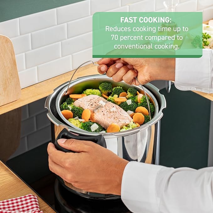 T-fal Ultimate Stainless Steel Pressure Cooker 6.3 Quart, Induction Compatible, Secure Locking Lid, Safe & Easy to Use, Cookware, Pots and Pans, Kitchen, Dishwasher Safe, Silver