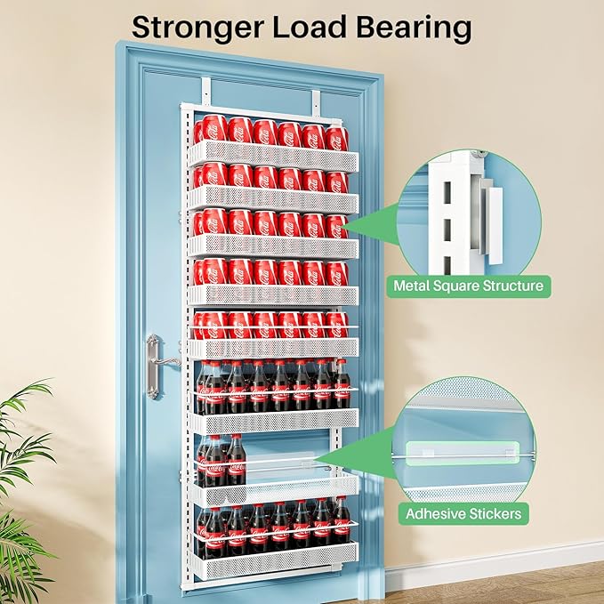 Over the Door Pantry Organizer - 8 Tier Adjustable Hanging Door Spice Rack, Large Capacity for Kitchen Pantry Storage (White)