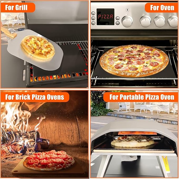 Hisencn 13" Ceramic Pizza Steel for Home Ovens - 20X Faster Heating, Crispy Crust Kit with Aluminum Peel & Tools