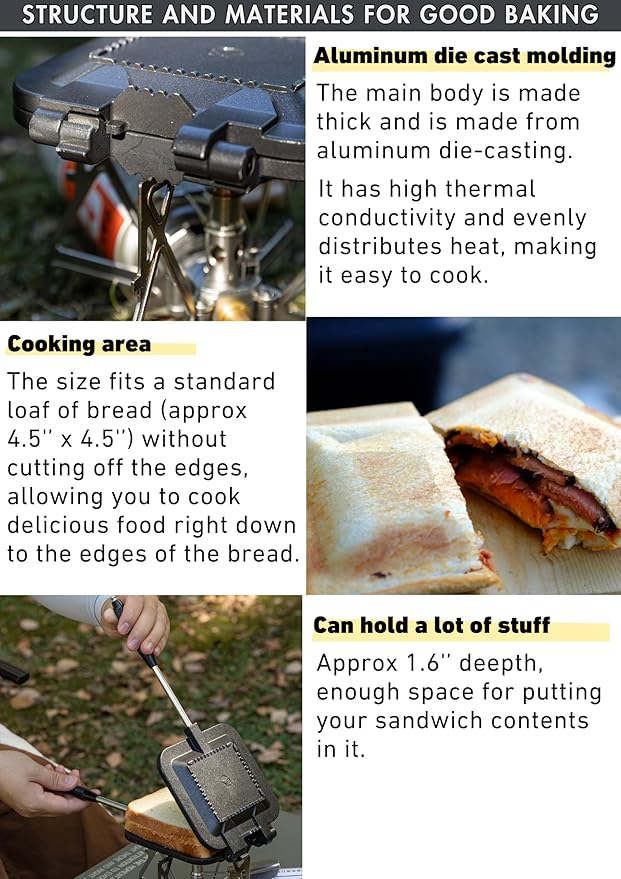 camping moon Sandwich Maker Hot Sand Single Burner Gas Fire Open Fire Compact Aluminum TT-1315 (Black w/bag)