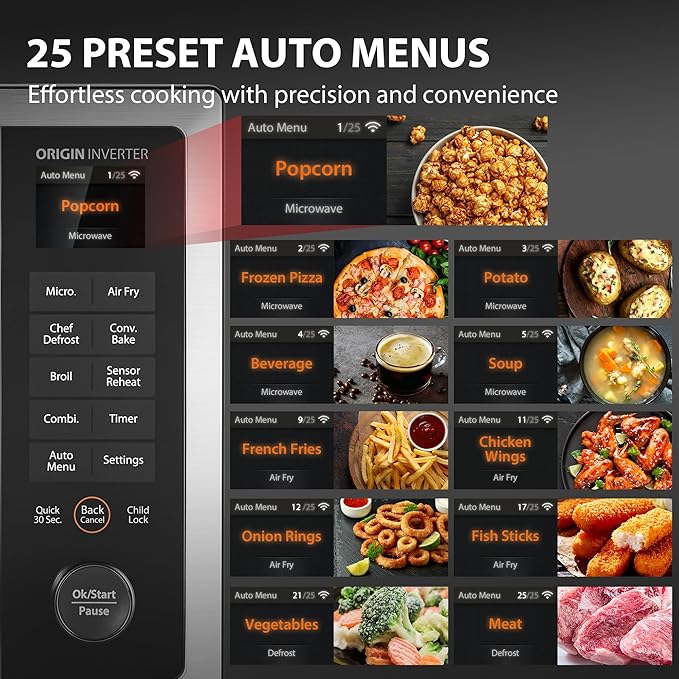 TOSHIBA ML2-STC13SAIT(SS) Air Fryer Combo Countertop Microwave Ovenwith 2.4-Inch Color Screen, Origin Inverter Technology, Smart Sensor, Compatible with Alexa, 1100W, 1.3 Cu.Ft, Silver