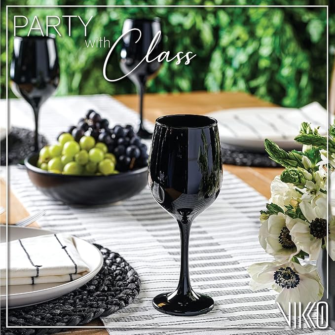 Vikko Black Wine Glasses Set of 6 Glasses Drinking Set Wine Glass, 14 Oz Glass Cup Set With Stem For Red And White Wine, Thick And Durable Wine Glass, Dishwasher Safe