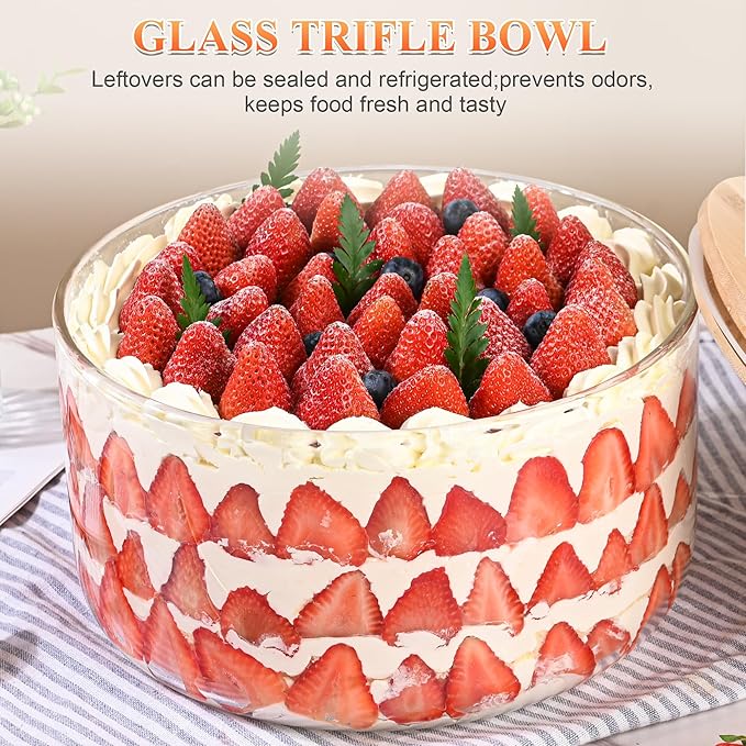 Large Salad Bowl, 10 inch Trifle Bowl Glass 197 oz, Versatile Mixing and Serving Bowls for Laying Ice Cream,Cake,Cupcake,Salad,Fruit,Baking,Dessert and Party Diy, Microwave Safe