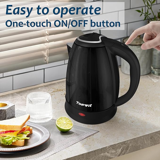 TOPWIT Electric Kettle, 2.0L Hot Water Kettle Electric, BPA-Free Stainless Steel Tea Kettle, Electric Kettles for Boiling Water with Fast Boil, Auto Shut-Off & Boil Dry Protection, Black