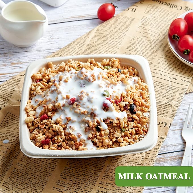 Vplus 180 Pack 24 OZ Paper Bowls Bulk, Square Disposable and Compostable, Eco-friendly Bagasse, Heavy-duty Bowls Perfect for Milk Cereals, Snacks, Salads