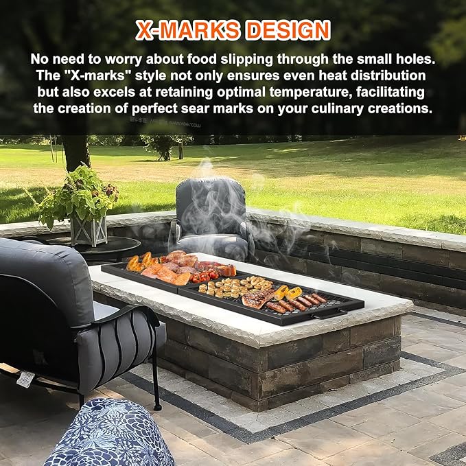 Onlyfire Foldable X-Marks Fire Pit Cooking Grate, Portable Rectangle Campfire Grill Grate with Handles, Heavy Duty Steel Campfire BBQ Grill for Outdoor, 44 inch