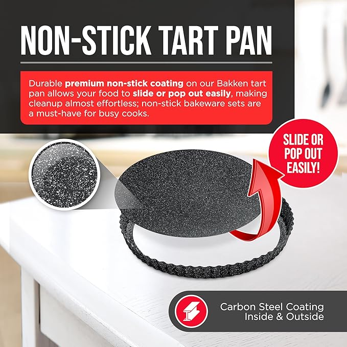 Tart Pan – Quick Release Removable Base, Non-Stick Fluted Edge, Durable Steel - Create Perfect Pies, Fruit Tarts, and Quiches with Ease