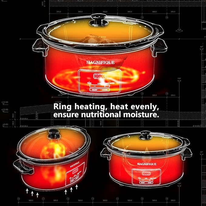 Magnifique 8-Quart Digital Programmable Slow Cooker with Timer - Small Kitchen Appliance for Family Dinners - Serves 10+ People - Heat Settings: Keep Warm, Low and High