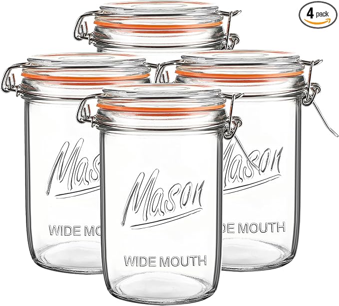 24oz Wide Mouth Mason Jars – 4 Pack Glass Jars with Airtight Lids for Canning, Pickling, Meal Prep, Jam, Jelly, Overnight Oats & DIY Projects