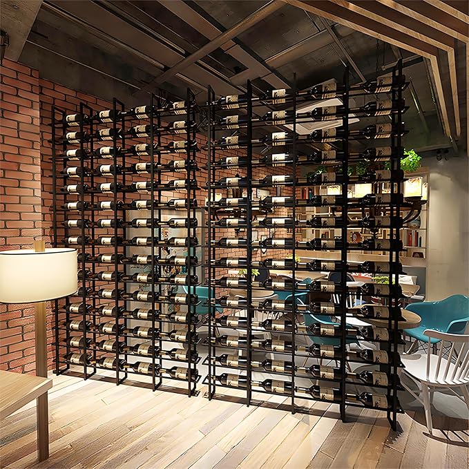 Wine Rack Freestanding Floor, 16 Tier 80 Bottle Capacity Display Holder, Industrial Wine Bottle Storage Shelves, for Any Bar, Wine Cellar, Kitchen, Dining Room (Brown, 5 Column)