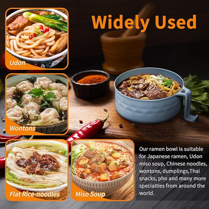 2 Sets Microwave Ramen Cooker,33 oz Ramen Bowl Set,Microwave Noodle Bowl,Ramen Bowl With Chopsticks and Spoon, College Dorm Room Essentials, Apartment Essentials, BPA-Free (blue yellow)