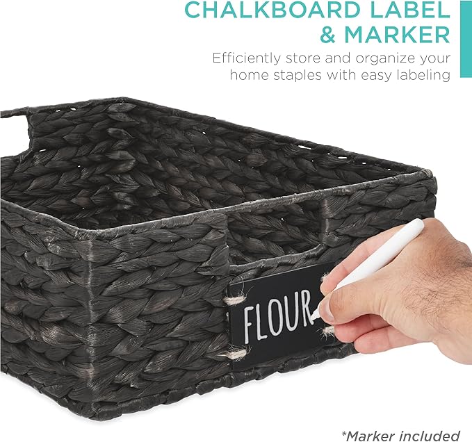 Best Choice Products Set of 4 16x12in Large Water Hyacinth Pantry Baskets, Woven Organizers w/Chalkboard Label, Chalk Marker - Black