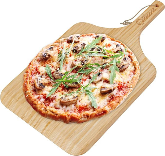 Chef Pomodoro 2-in-1 Bamboo Pizza Peel - Cutting & Serving Board | 12" Perfect Dough Transition & Space-Saving Design for Pizza Prep & Serving | Nestles with Dough Boxes