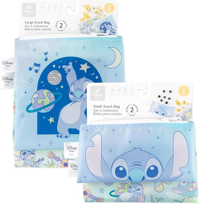 Bumkins - Cloth Snack & Sandwich Bags - For Storage, Travel, Food Prep, Lunch - Reusable, Water Resistant, Washable, Dishwasher Safe - Snack Bags for Kids - Zipper Closure - Aloha Stitch - 4 Pack