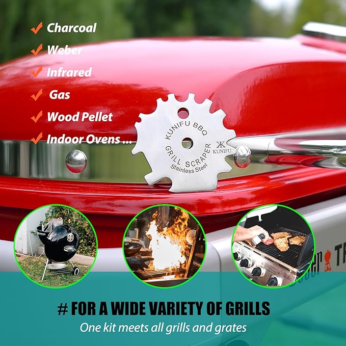 Stocking Stuffers, Ideal Gifts for Christmas, for Men, Dad, Husband, Boyfriend, Fathers Day, KUNIFU BBQ Grill Scraper, Gifts Box Sets 2PACK