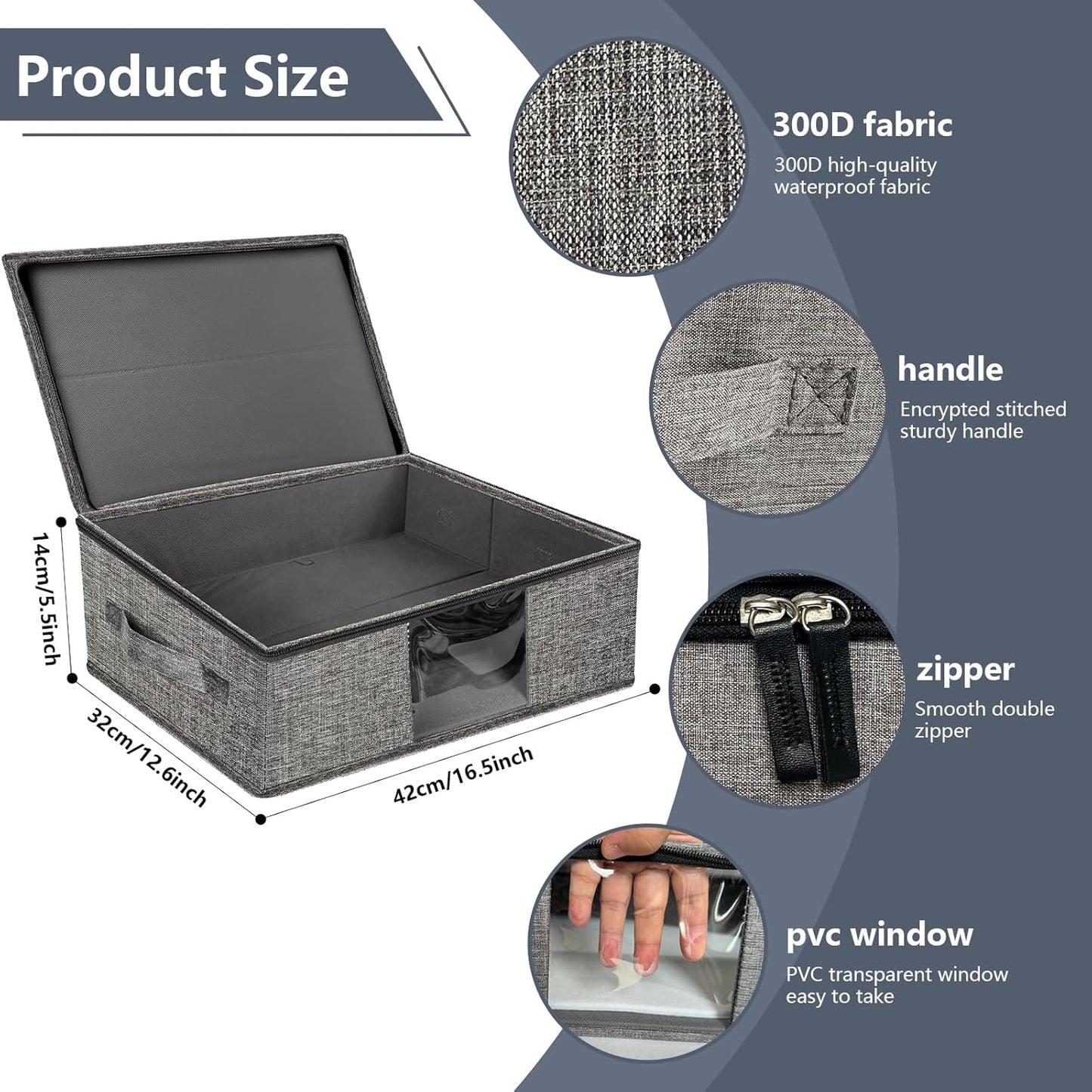 Platter Storage Case - Plate Storage Containers with PVC Windows,16.5“x12.6x5.5'', Stackable China Storage Containers Hard Shell,4 Felt Dividers Included for Dish,Plate, Dinnerware and Transport(Gray)