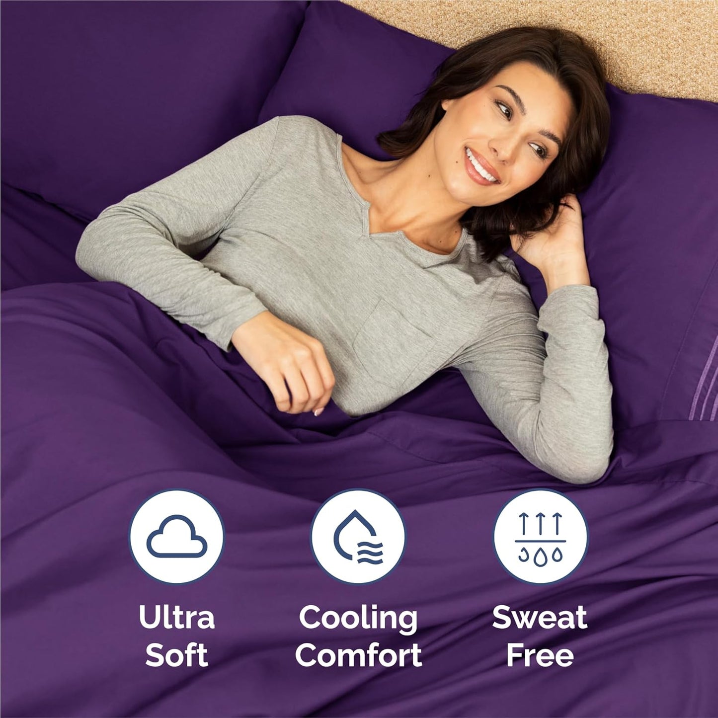 Split King Size 5 Piece Sheet Set - Comfy Breathable & Cooling Bed Sheets Set - Hotel Luxury Bedding for Women, Men, Kids, Teens, Boys & Girls - Deep Pockets, Soft, Wrinkle Free - Oeko-Tex - Purple