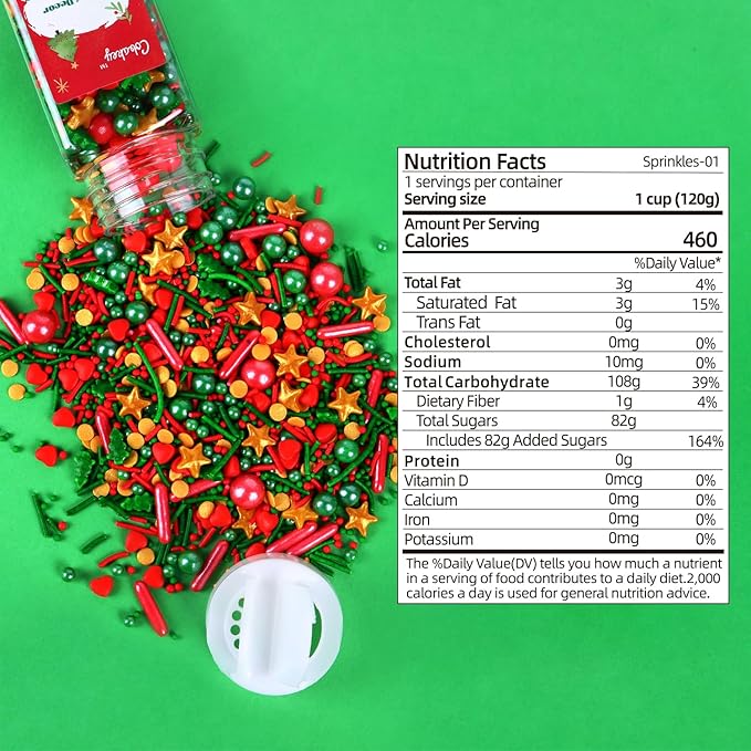 Christmas Sprinkles for Cookies, Red and Green Sprinkles With Green Tree & Gold Star, Perfect for Christmas Dessert Party 4.23 Ounce