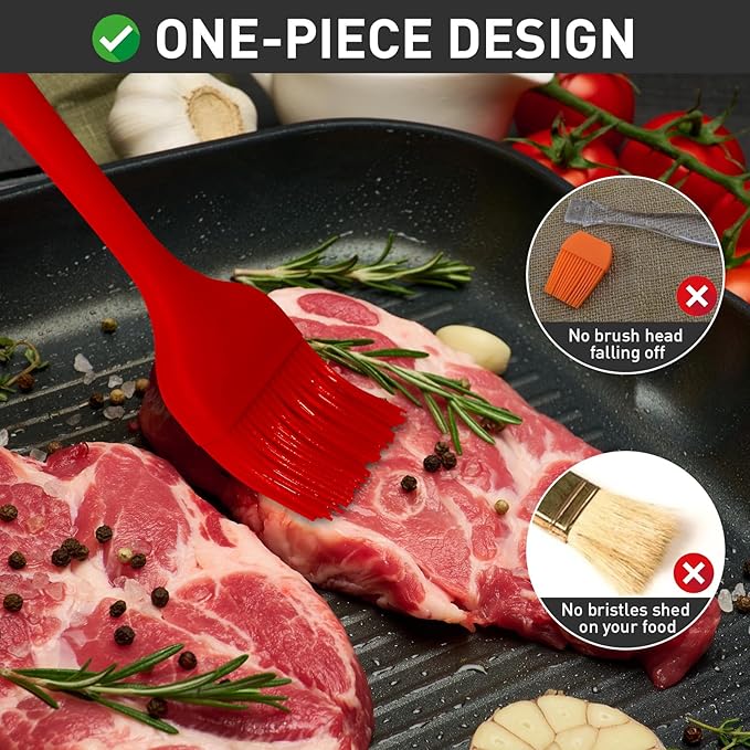 Begonia Silicone Basting Pastry Brush-2pcs Heat Resistant Cooking Brush for Oil, Sauce, Butter, BBQ, Grill and Marinade, BPA Free, Dishwasher Safe （Red）