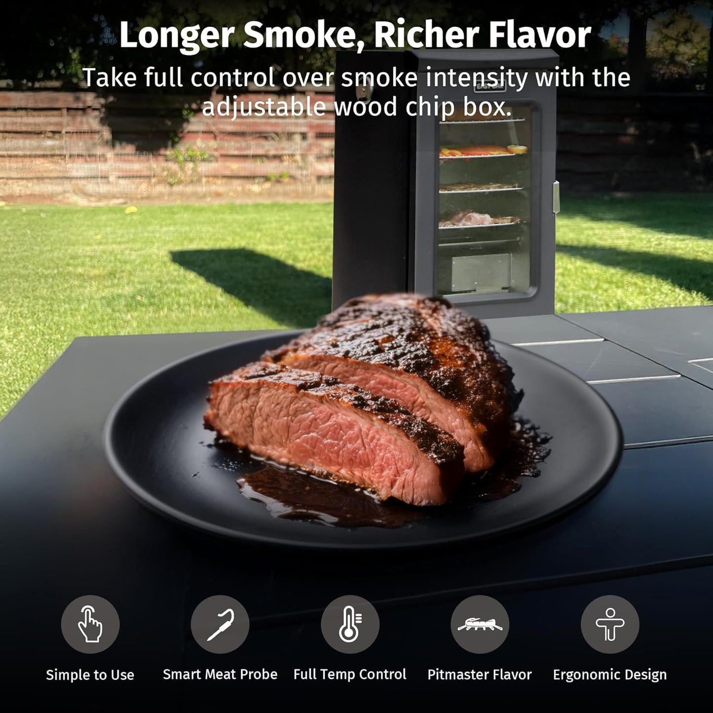 EAST OAK Ridgewood Pro 30" Electric Smoker | Built-in Meat Probe & Elevated Stand for Outdoors | Up to 6× Longer Smokes, Adjustable Side Chip Loader | Smoke More with 725 sq in Cooking Area