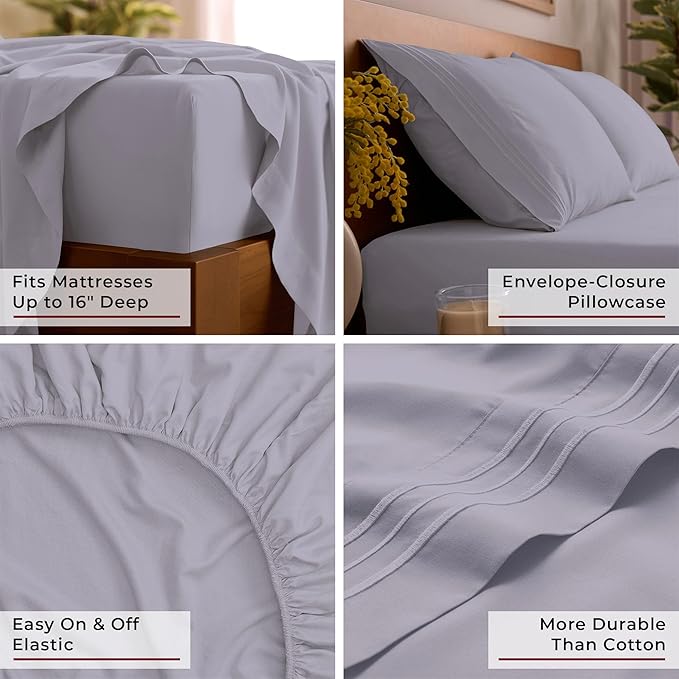 Mellanni Queen Sheets Set - 4 PC Iconic Collection Bedding - Hotel Luxury, Extra Soft, Cooling Bed Sheets - Wrinkle, Fade, Stain Resistant (Queen, Lavender)