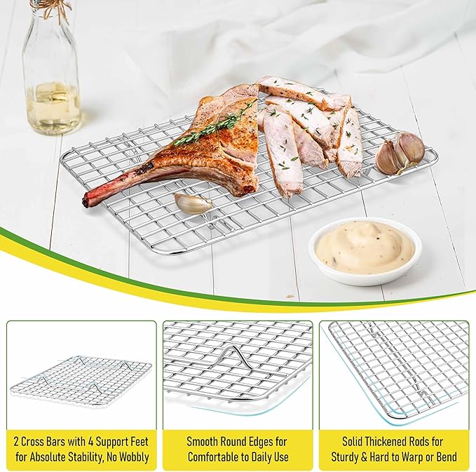 Homikit 2 Pack Cooling Rack Set, 12" x 9" Stainless Steel Baking Rack for Bacon Bread Pizza, Metal Wire Oven Racks for Cooking Roasting Fit Quarter Sheet Pan, Rust Free & Dishwasher Safe