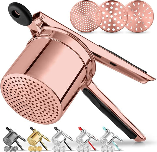 Zulay Kitchen Premium Large 15oz Potato Ricer, Heavy Duty Professional Stainless Steel Potato Masher and Ricer Kitchen Tool, Press and Mash Kitchen Gadget - Rose Gold