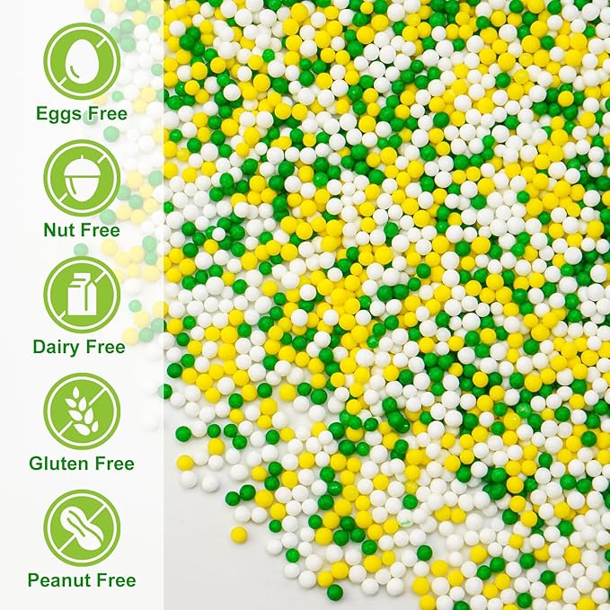 Green Nonpareils Sprinkles for Cake Decorating, Edible Yellow Green And White Candy, Fun Spring Baking Sugar, Perfect for Cake Decorations, Cupcake Topper, Ice Cream, 150g/5.29oz