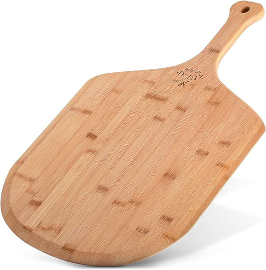 Zulay Kitchen Bamboo Pizza Peel – Large 15” Wooden Pizza Paddle with Long Handle – Easy-Glide Beveled Edge for Baking, Transferring & Serving – Durable Pizza Board for Oven, Stone & Grill