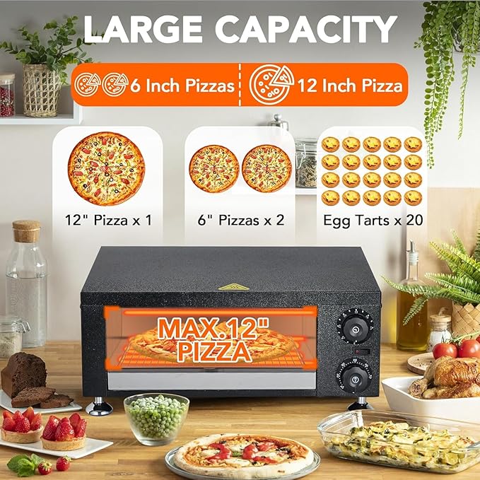 Commercial Electric Pizza Oven 12" 1100W Sealed Stainless Steel Countertop Pizza Maker with Timer for Restaurant, Pizzeria, Food Truck | Indoor Professional Baking Equipment