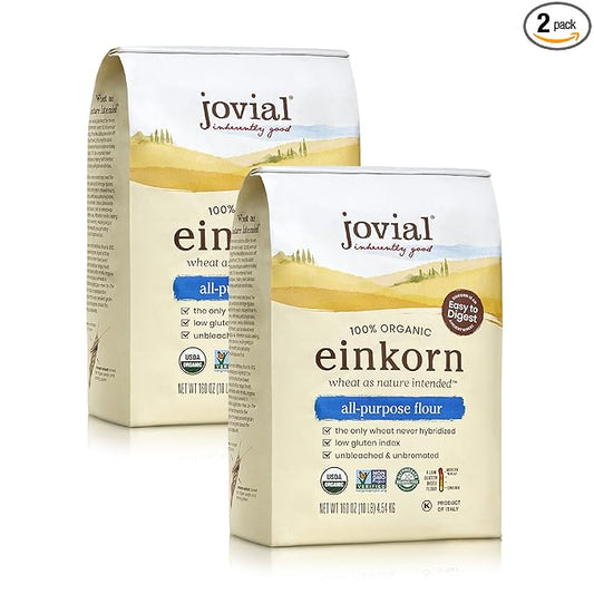 Jovial Organic Einkorn Unbleached All Purpose Flour - For Sourdough Bread Baking, High Protein, Non-GMO, Organic Pizza & Pasta Flour, European Italian, Glyphosate Free - 10 Lb, 2 Pack