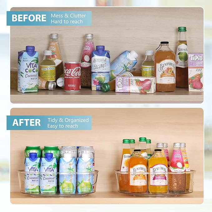 GUZON 4 Pack Lazy Susan Organizer with Handles, 12 Inch Large Lazy Susan Turntable for Cabinet, Clear Rotating Organizer for Kitchen, Pantry, Dresser, Refrigerator, Bathroom, Table, Fridge, Countertop