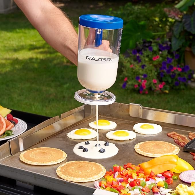 RAZOR Pancake Batter Dispenser, Pancakes & Waffles Batter Dispenser for Cakes, Muffins, Crepes, Cupcake for Baking, Cooking on Stovetop, Griddles, Prevents Drip, Easy Squeeze Trigger Handle Dispensers