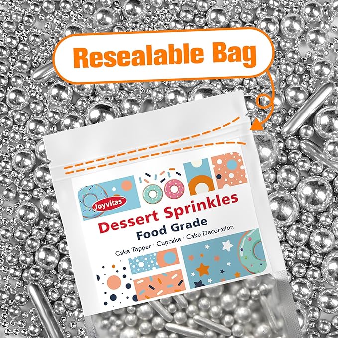 Silver Pearl Rods Sprinkles, Edible Sugar Candy Mix Size, 150g/5.29oz, Baking Cake Decoration, Food Grade, Cake Toppers, Easter, Celebration, Wedding Party Supplies