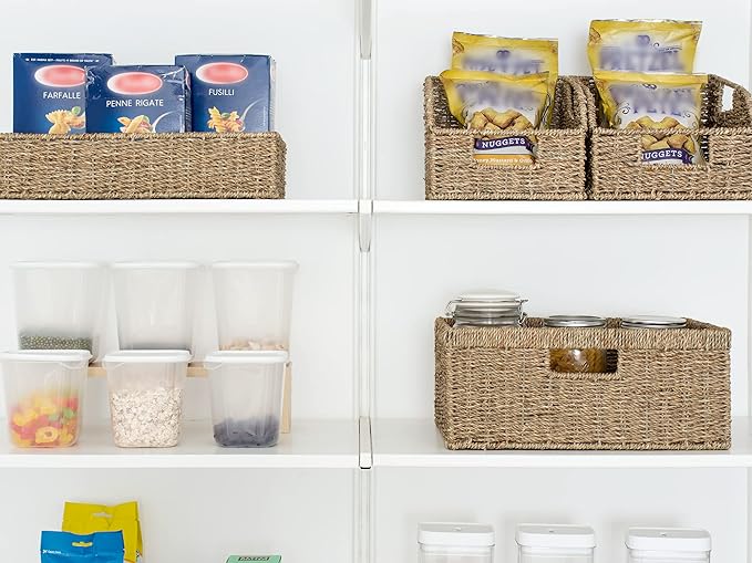 StorageWorks Large Wicker Baskets for Organizing, Seagrass Storage Basket with Built-in Handles for Pantry, Entryway, Living Room, 1 Pack