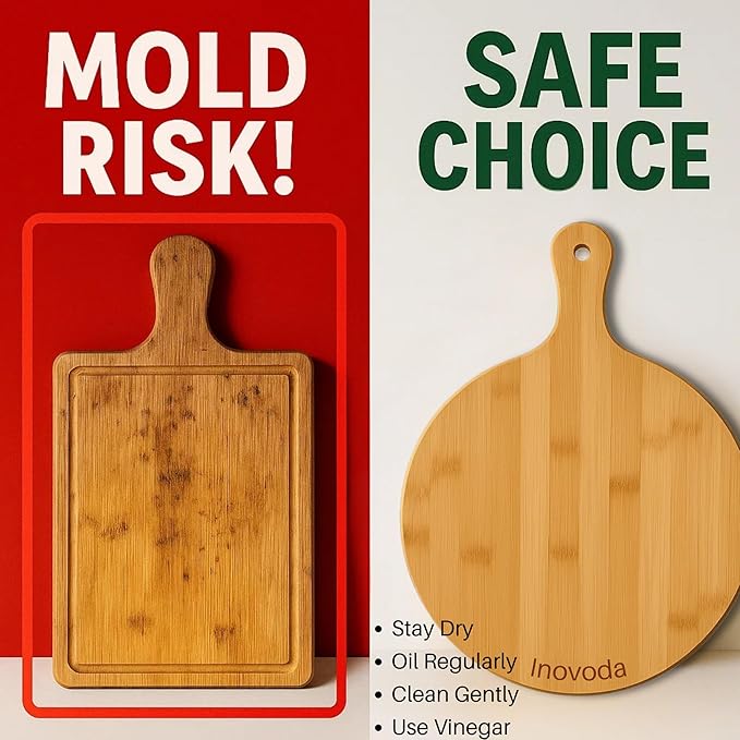 Wood Pizza Cutting Board with Cheese Knife & Pizza Cutter -12” Pizza Board with Handle -Pizza Peel Chopping Board, Decorative Serving Board for Pizza & Charcuterie