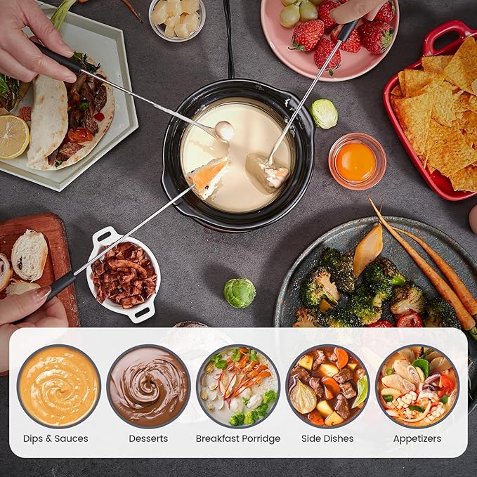 KOOC Small Slow Cooker, 0.65 Quart, Free Liners Included, Upgraded Ceramic Pot, Nutrient Loss Reduction, Sauces, Stews & Dips, Stainless Steel, Red, Round