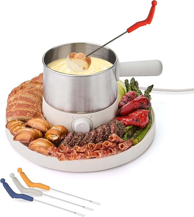 Sharper Image® Fondue Set – Electric Fondue Pot, Adjustable Heat, BPA-Free Stainless Steel, Cheese & Chocolate Fountain, Housewarming & Wedding Gift, Home Essentials Kitchen Gadgets, Mini Appliances