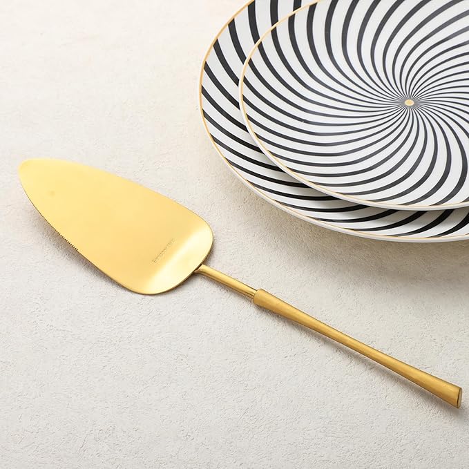 gold Cake Cutter,Stainless Steel Pie Spatula Serrated,Cake Pizza Cutter Tart Dessert Slicer Comfortable Handle(gold)